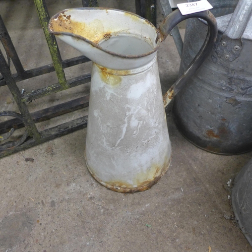 2347 - 2 Metal jugs, metal watering can & metal mop bucket