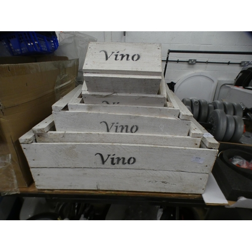 2079 - 6 Stacking wooden wine crate style planters