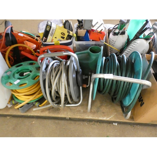 2125 - 3 Hose reels, 2 watering cans & a plastic Jerry can