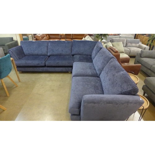 1301 - A midnight blue velvet large corner sofa