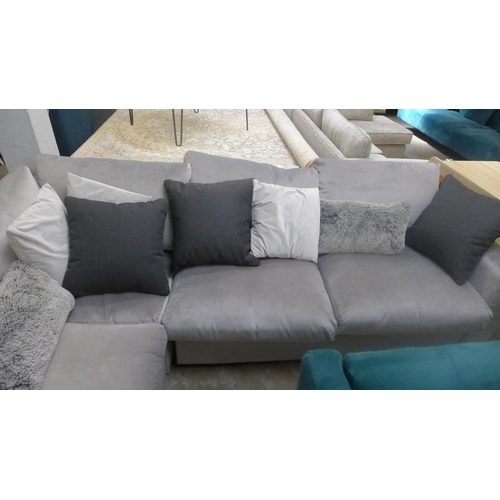 1483 - A grey velvet upholstered corner sofa (some marks)