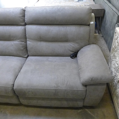 1307 - A fossil grey velvet corner sofa with electric reclining sections