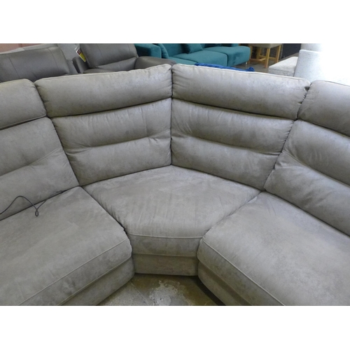 1307 - A fossil grey velvet corner sofa with electric reclining sections