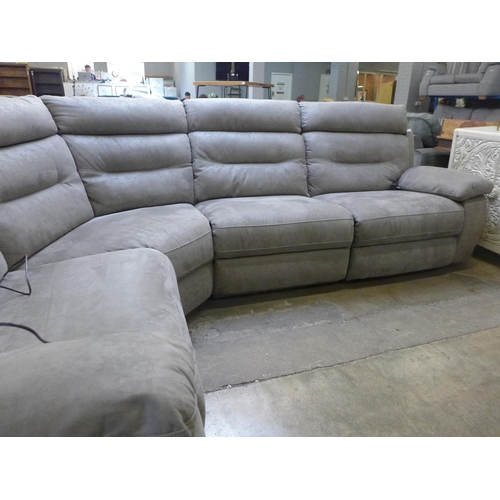 1307 - A fossil grey velvet corner sofa with electric reclining sections