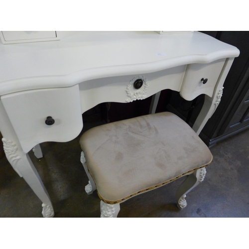 1504 - A white dressing table with upholstered stool