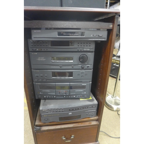 2317 - Sony midi hi-fi system in hardwood unit with pair of Sony loudspeakers