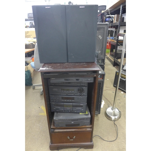 2317 - Sony midi hi-fi system in hardwood unit with pair of Sony loudspeakers