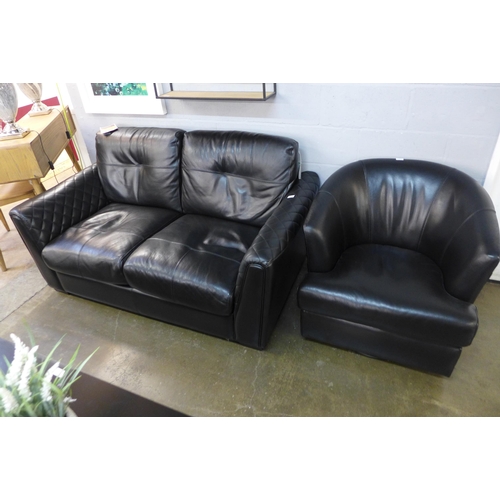 1435 - A Raphael black leather two seater sofa and swivel armchair (original RRP £1850)