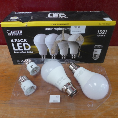 3080 - Feit A60 100W BT Dimmable Bulbs and Feit Led Smart Wi-Fi A60 Bulbs (250-53,54)  * This lot is subjec... 