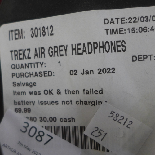 3087 - Trekz Air Grey Bone Conducting Headphones  (251-264)    * This lot is subject to vat