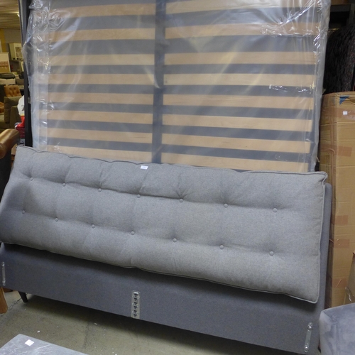 1572 - A superking dark grey fabric button back bedframe