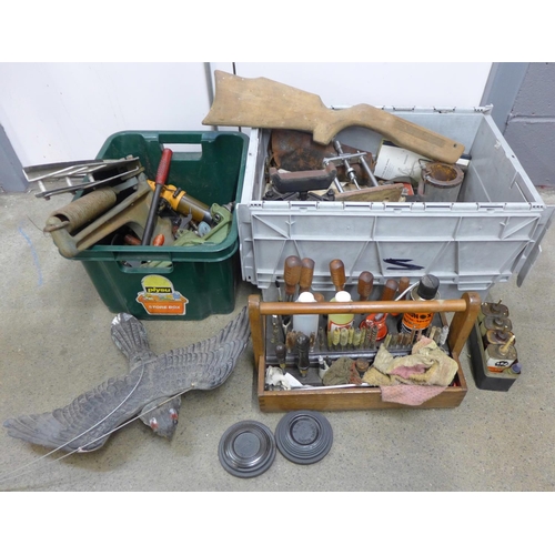 1116 - Two boxes of clay pigeon shooting items and gun cleaning accessories**PLEASE NOTE THIS LOT IS NOT EL... 