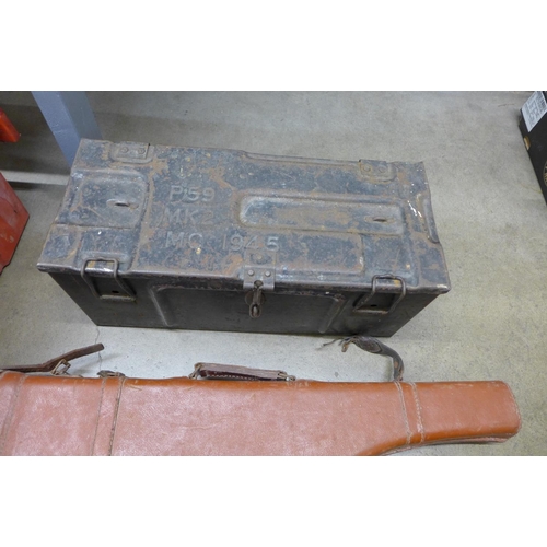 1127 - Two boxes of militaria including MRE's ammunition cases, entrenchment spades and other equipment **P... 