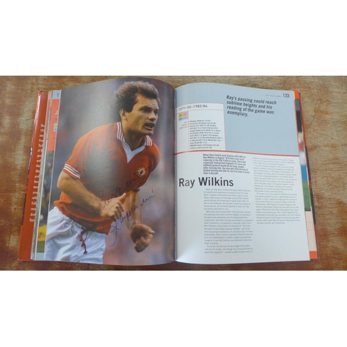 669 - A Manchester United player roster book containing 96 signatures of former players and managers inclu... 