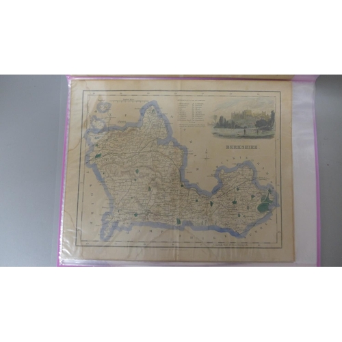 689 - A folder of six 19th Century hand coloured engravings of county maps