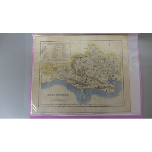 689 - A folder of six 19th Century hand coloured engravings of county maps