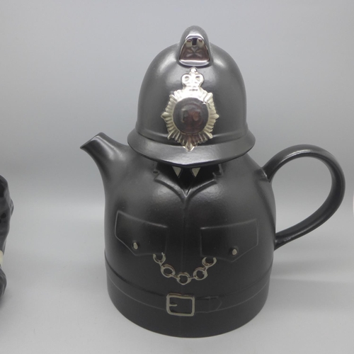 695 - A Beswick panda teapot and a Carlton Ware policeman teapot, chip to base