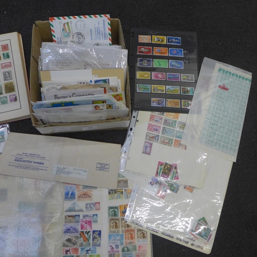 708 - Stamps; a box of stamps in album and three stock books, together with covers, miniature sheets, etc.