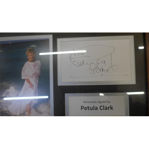 758 - Four framed pictures, Tracey Ullman, signed mount, Claire King, signed with certificate, Petula Clar... 