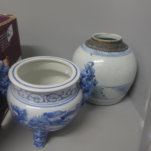 786 - Wedgwood Jasperware porcelain, (8), one other plate, a Chinese ginger jar and one other pot, both la... 