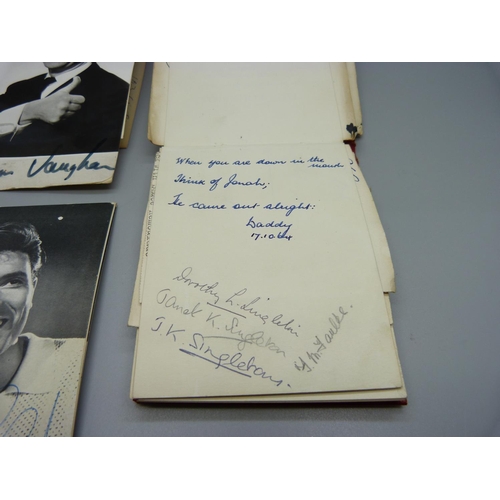 830 - An autograph book with celebrity signatures including Cliff Richard x2, Norman Vaughan, The Fourmost... 