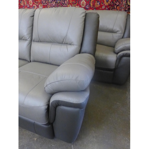 1568 - A Pluto leather three seater and two seater power reclining sofas