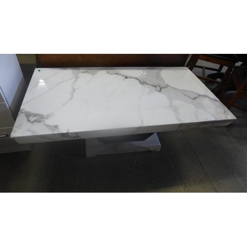 1599 - A white and black marble effect coffee table (slight chip in corner)