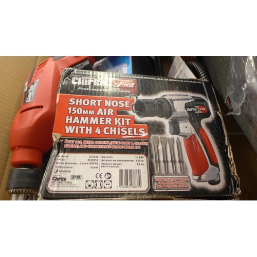 2389 - Box of misc. hand tools inc. cordless nailer, drill, plunge saw, inflator, etc.  - MM3149 * this lot... 