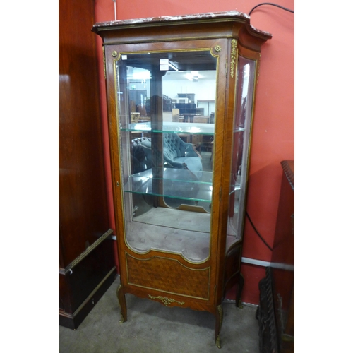 144 - A French parquetry inlaid mahogany, gilt metal mounted and ormolu topped vitrine