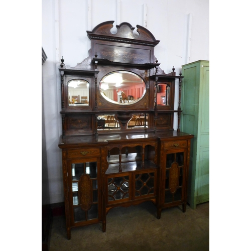 146 - An Edward VII marquetry inlaid rosewood mirrorback side cabinet