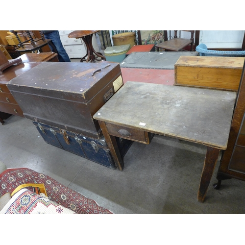 246 - Two vintage steamer trunks and a desk