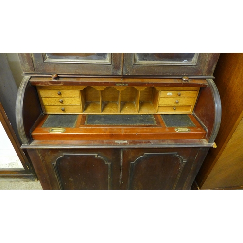 259 - A Victorian mahogany cylinder secretaire bookcase