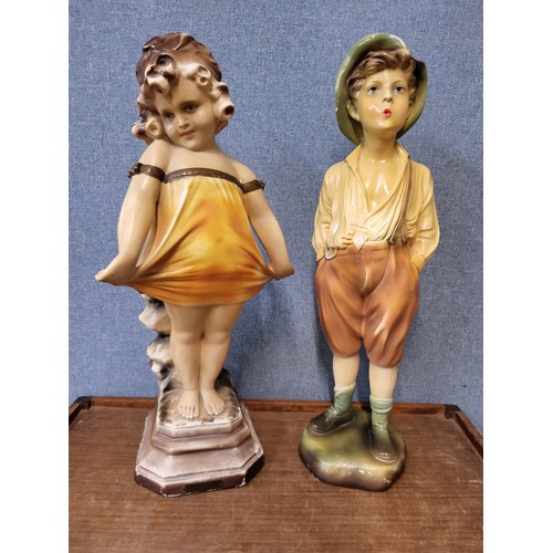 399a - Two painted plaster figures of children