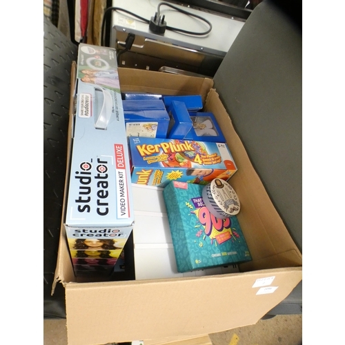 2096 - A box of assorted toys and games including Digital Video Makers Studio Winnie the pooh ceramic lette... 