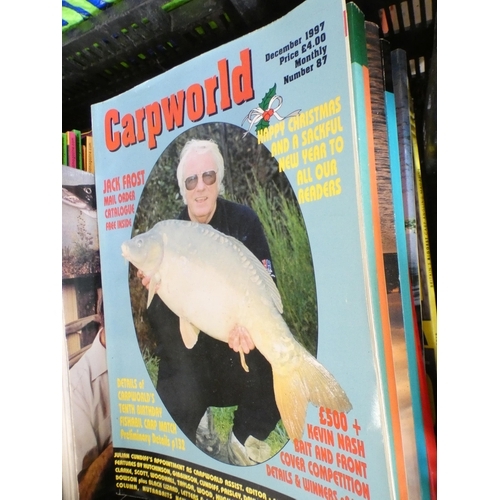 2174 - Large qty. of fishing books & magazines, mostly carp related, many issues of Carp World (£4.40/issue... 