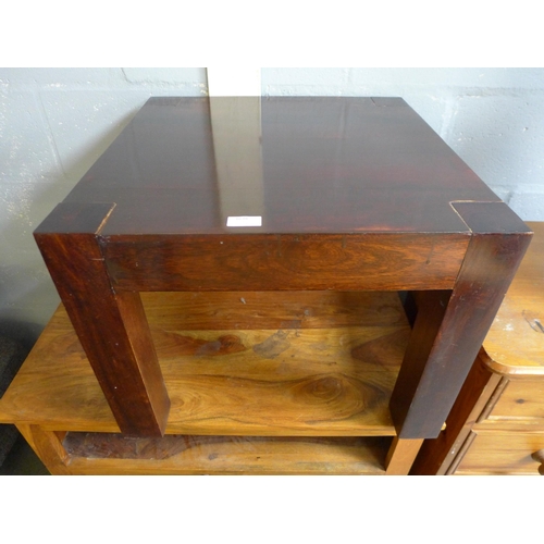 1638 - A hardwood TV unit, side table and a pine two over three chest of drawers