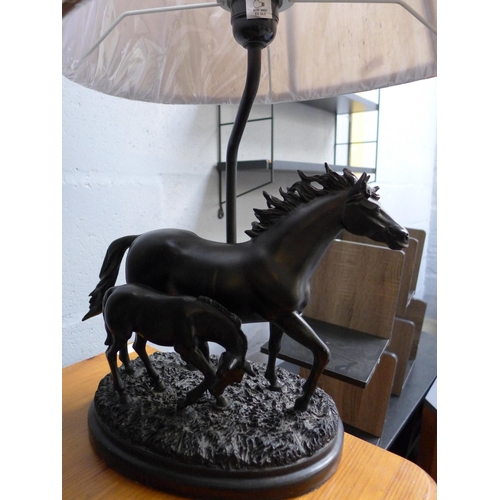 1640 - An Art Deco horse glass lamp table, a horse lamp and a deer vase