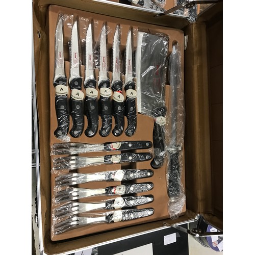 2264 - Set of Prima knives in aluminium flight case, kitchen knives plus tray of steak cutlery, ideal BBQ l... 