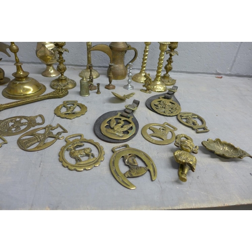 1000 - A quantity of brassware including candlesticks, jugs, etc. **PLEASE NOTE THIS LOT IS NOT ELIGIBLE FO... 