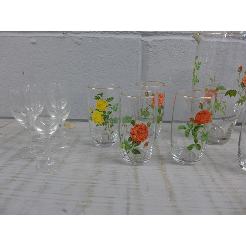 1018 - A collection of glassware including a floral lemonade set **PLEASE NOTE THIS LOT IS NOT ELIGIBLE FOR... 