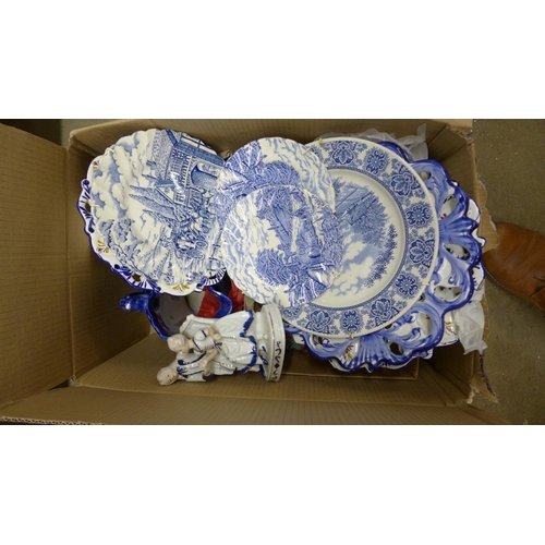 1026 - Two boxes of mixed china, some blue and white willow pattern **PLEASE NOTE THIS LOT IS NOT ELIGIBLE ... 