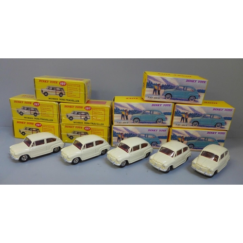 684 - Five Atlas Editions Dinky Toys Fiat 600D and five Morris Mini Traveller, all boxed