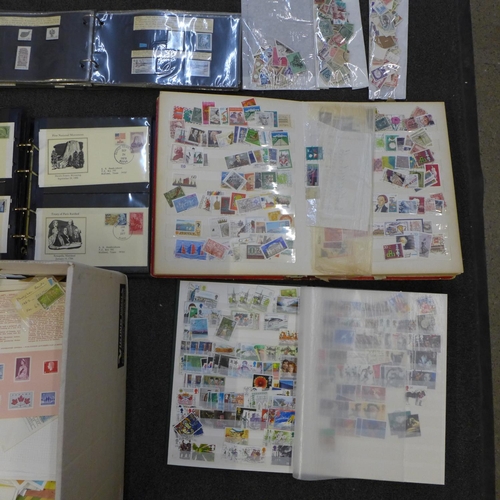 714 - Stamps: a box of stamps and covers, loose and in four albums