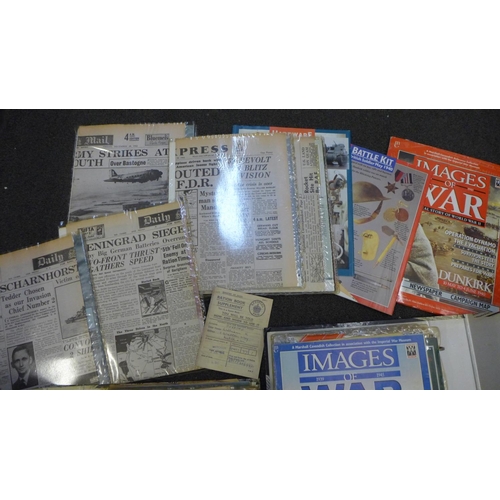 736 - Two Images of War magazine binders with contents and a collection of WWI and WWII newspaper articles