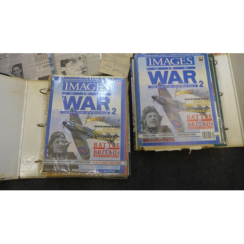 736 - Two Images of War magazine binders with contents and a collection of WWI and WWII newspaper articles