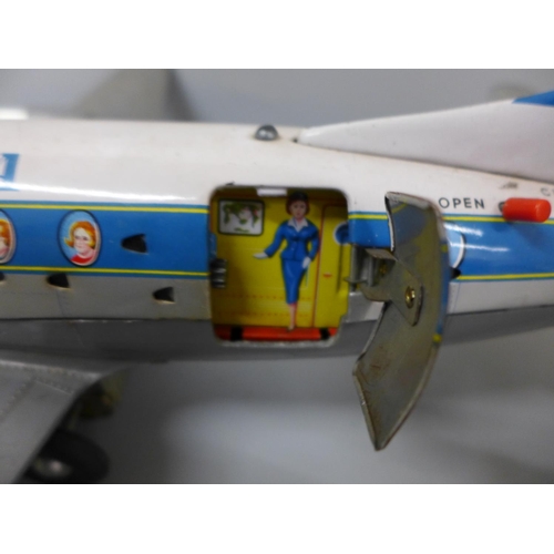 744 - A Tomy Lufthansa model aircraft, battery operated, tin-plate and plastic, made in Japan, length 44cm