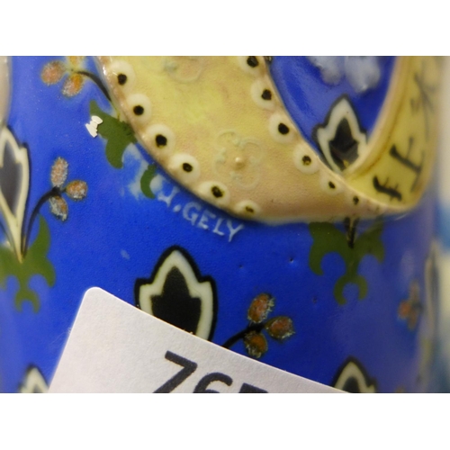 765 - A blue and white mug, a bowl and an enamelled lidded vase, a/f