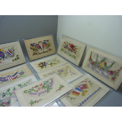 797 - A collection of seventeen silk greetings postcards, WWI period