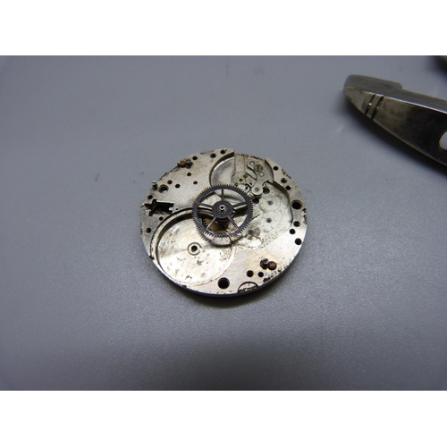 821 - A Hanhart Luftwaffe chronograph dial/part movement and two dagger cross guards