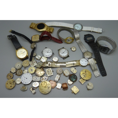 858 - Assorted wristwatches, movements and parts